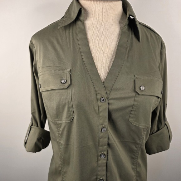 Express Olive Button Down Shirt - Picture 3 of 12